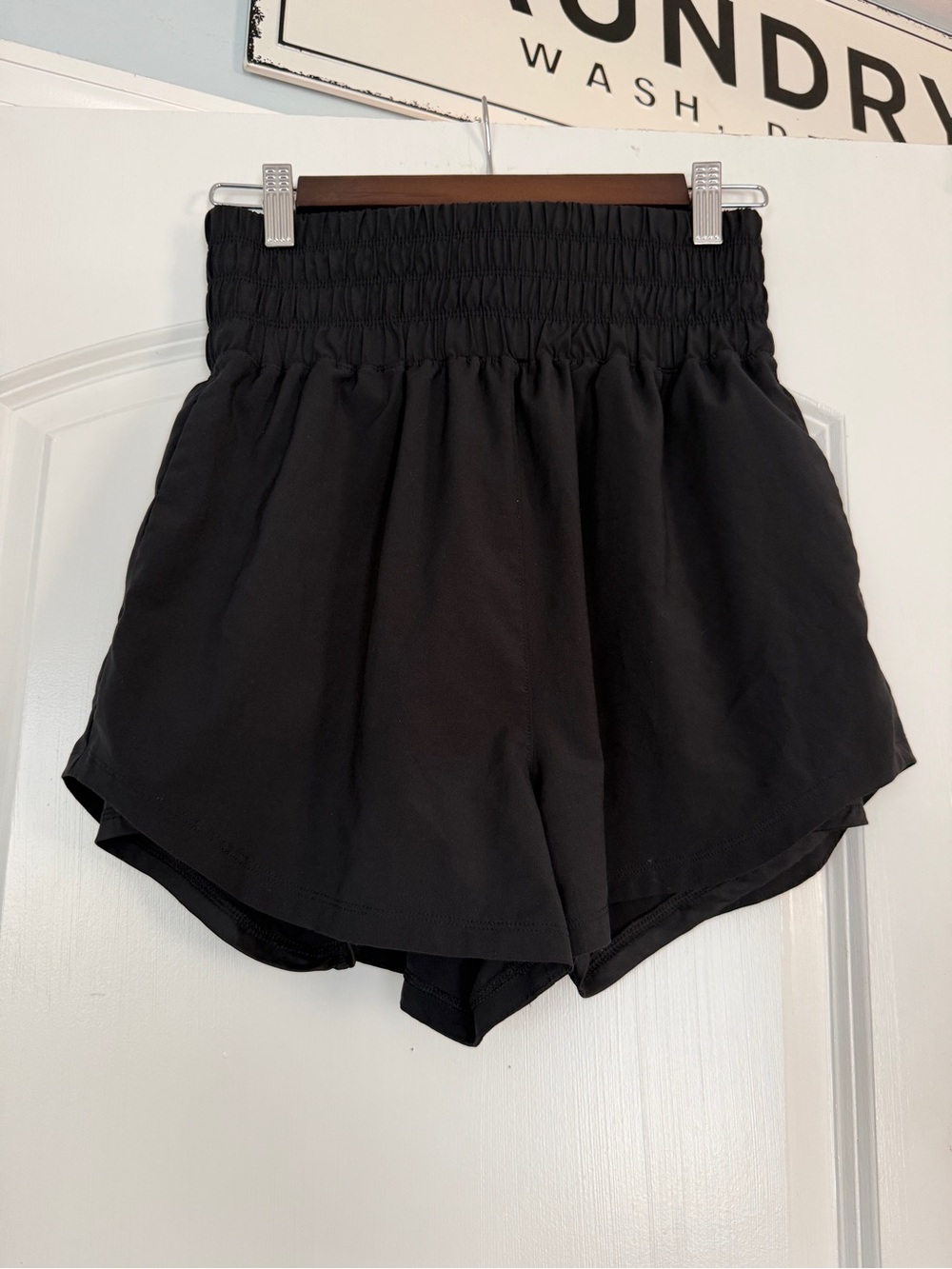 High-Waist Black Athletic Shorts with Smocked Waistband